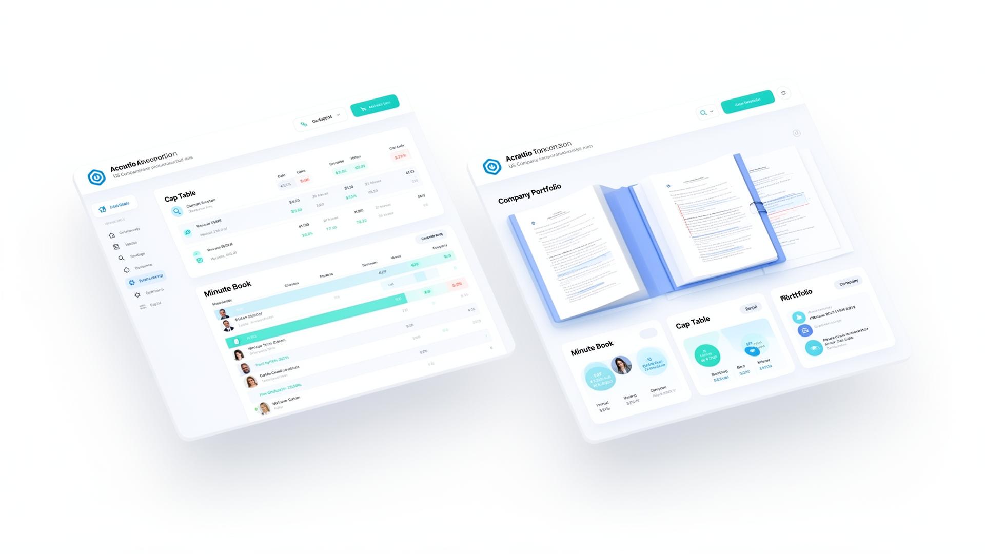 KoreLaunch dashboard showing cap table, minute book, and company portfolio